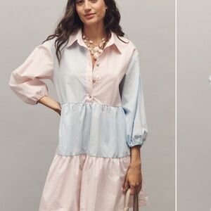 Anthropologie Pink and Blue Striped Mini Dress